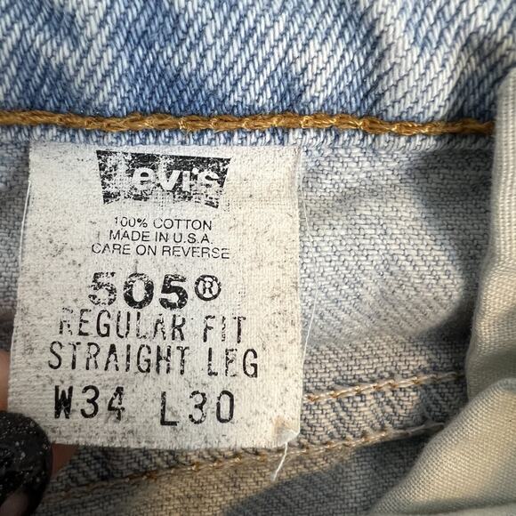 VTG Levis 505 Jeans Mens 34x30 Light Wash Denim Regular Fit Straight USA Grunge - Picture 9 of 15